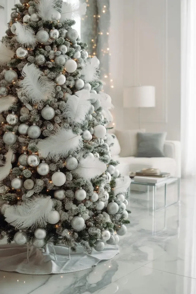 Elegant silver and white Christmas tree