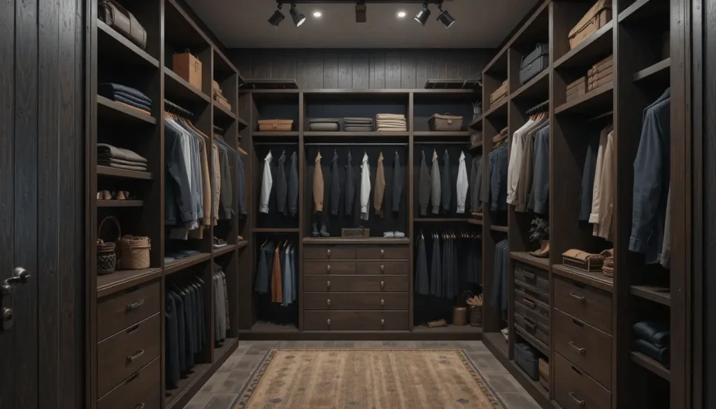 Industrial-style men’s closet