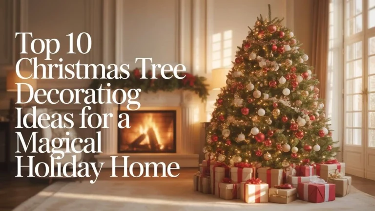 Bright, cozy living room with a beautifully decorated Christmas tree