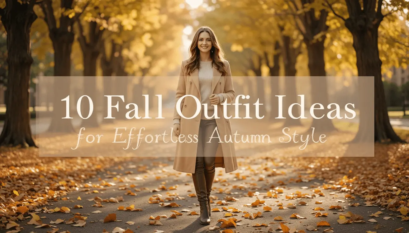 Elegant woman walking along a golden autumn street wearing beige trench coat