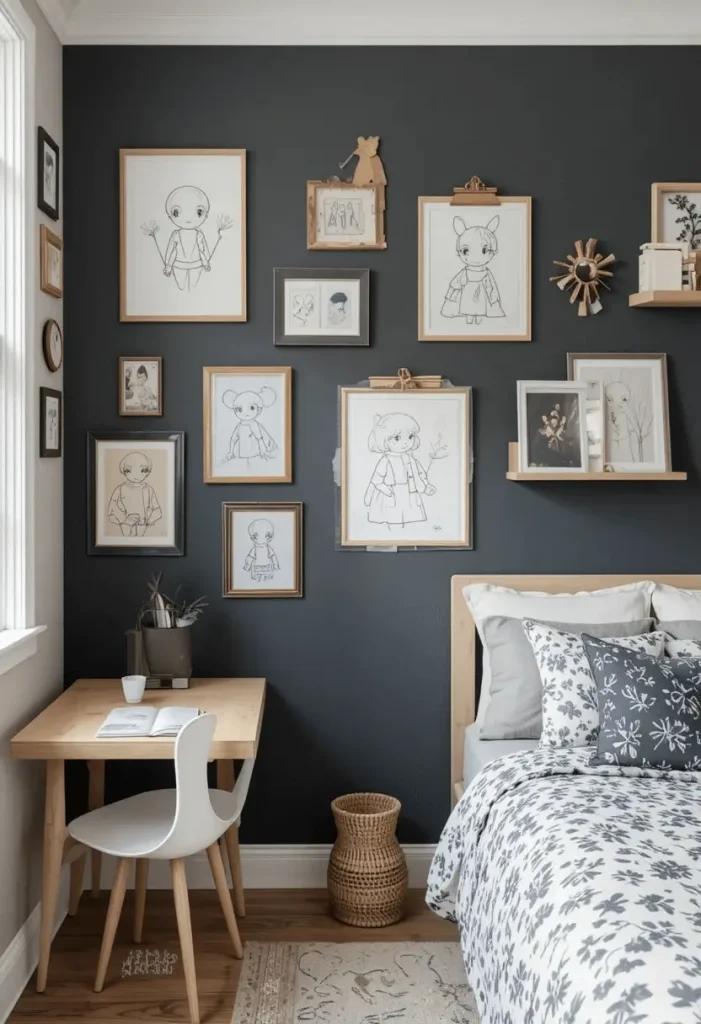 Scandinavian kids’ room with neutral tones and wool rug