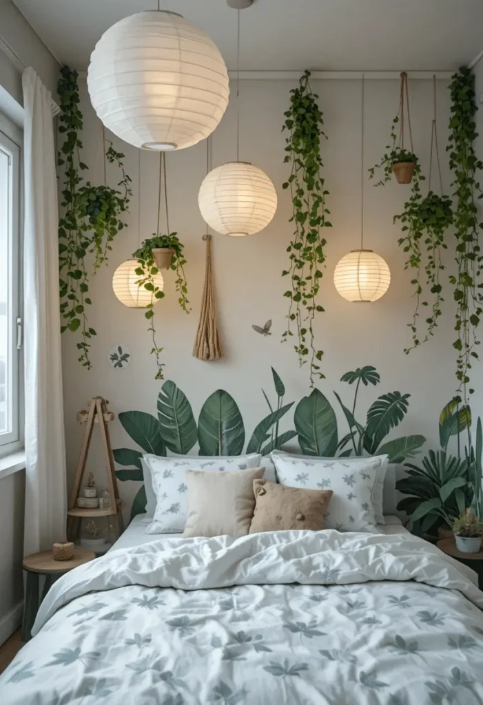 Sports-themed kids’ bedroom with trophies and murals