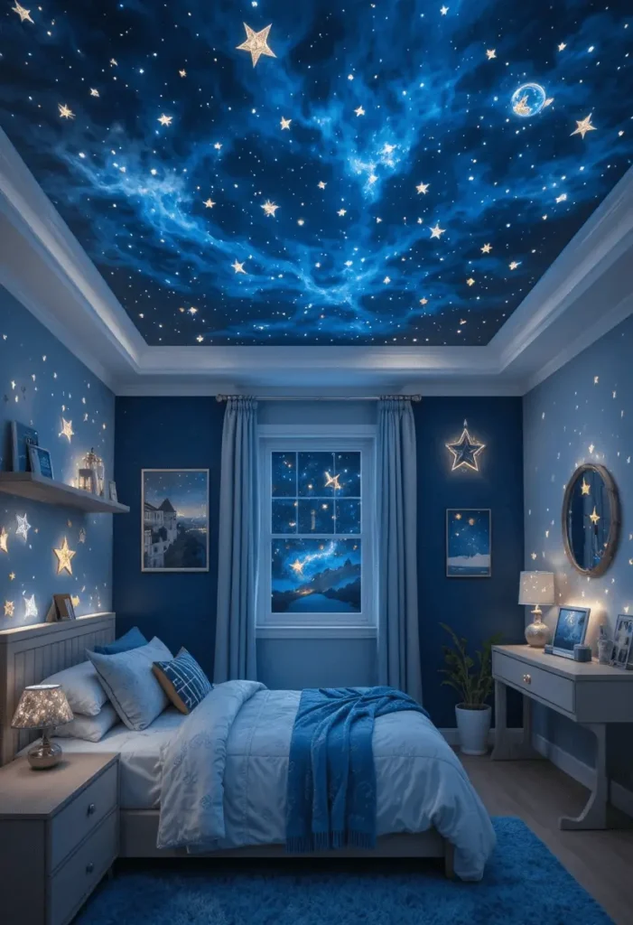 Superhero kids’ room with comic art and colorful bedding