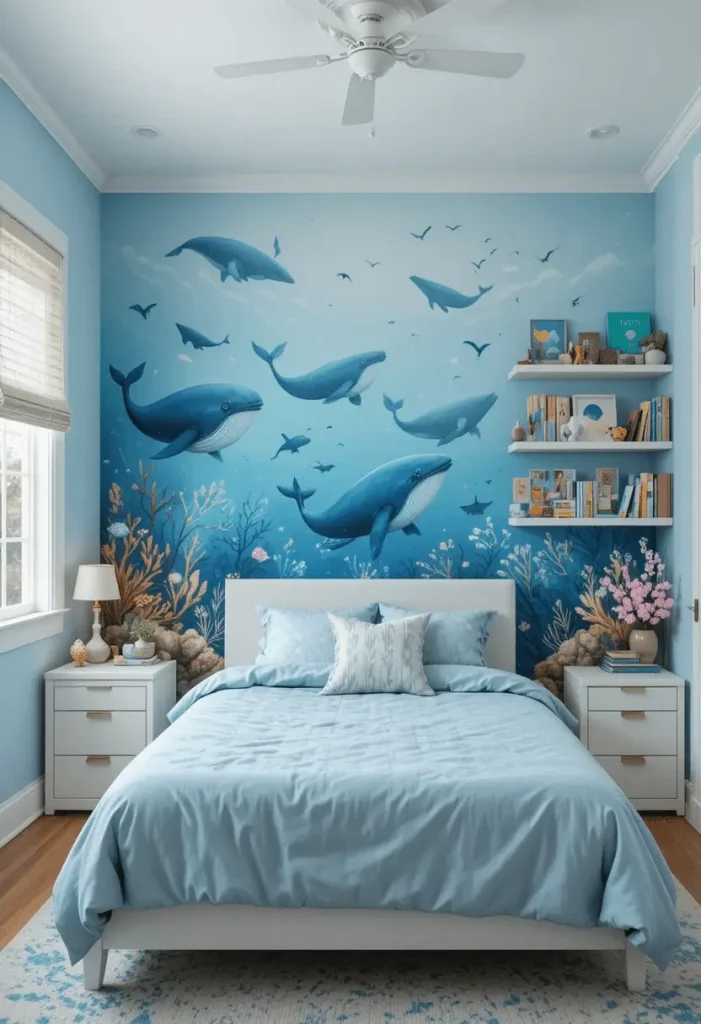 Pastel kids’ room with cloud canopy bed