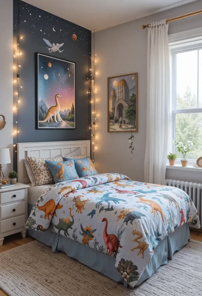 Princess-themed bedroom with canopy and gold décor