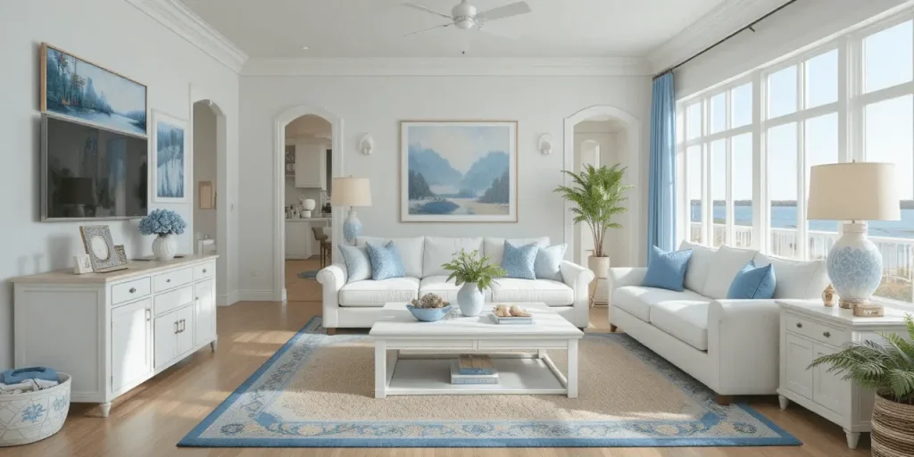 Coastal Dining Room with Blue Accents