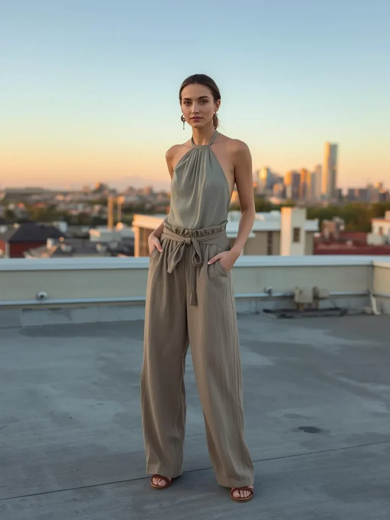 Halter-Neck Top with Linen Pants