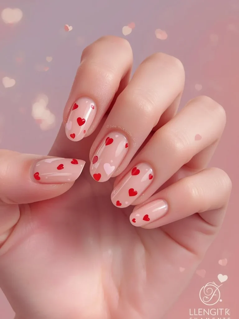 Clear Nails with Floating Hearts