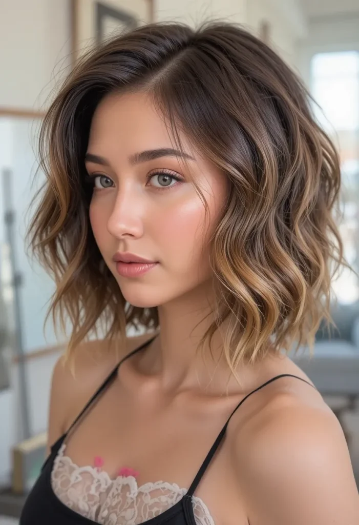 Wavy Bob with Middle Part 