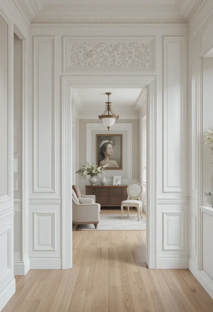 White Paneling with Statement Wallpaper