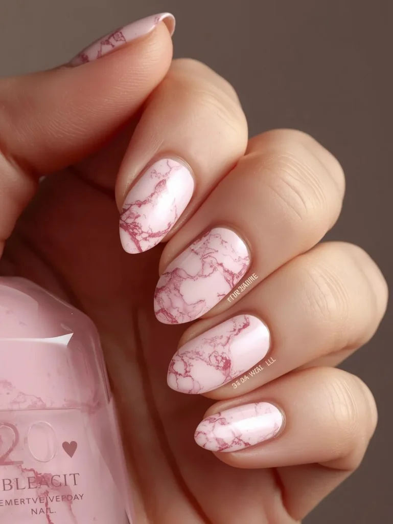 Pink Marble Short Nails