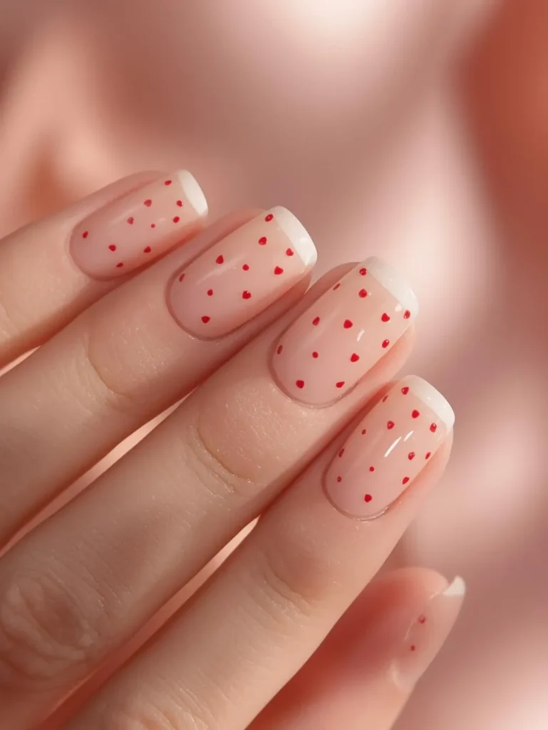Sheer Nude Nails with Red Dots