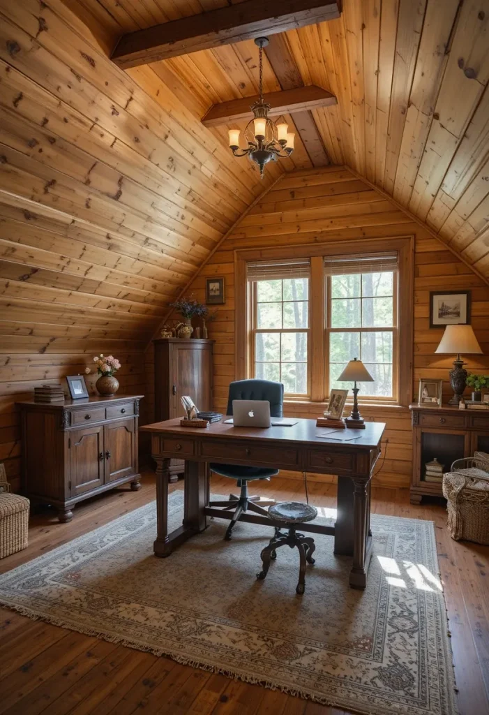 Cozy Wood-Clad Cabin Office