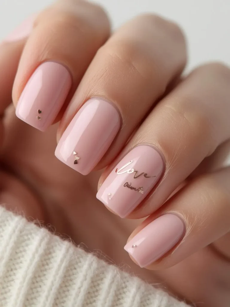 Light Pink Nails with Subtle Love Text