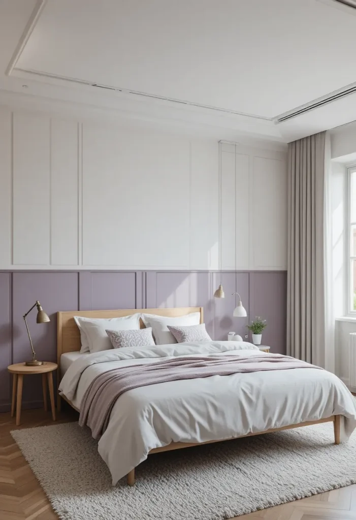 Soft Lavender Paneling with White