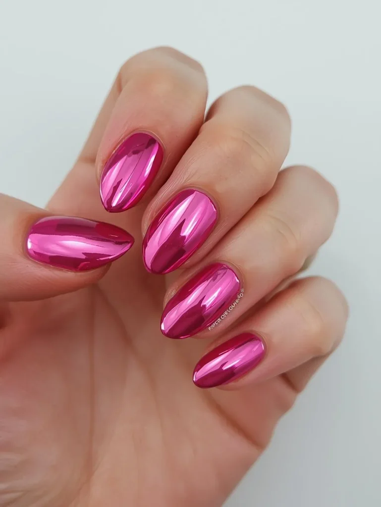 Pink Chrome Short Nails