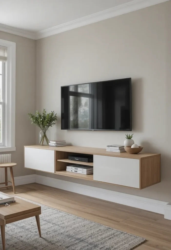 Minimalist Floating Console Media Wall