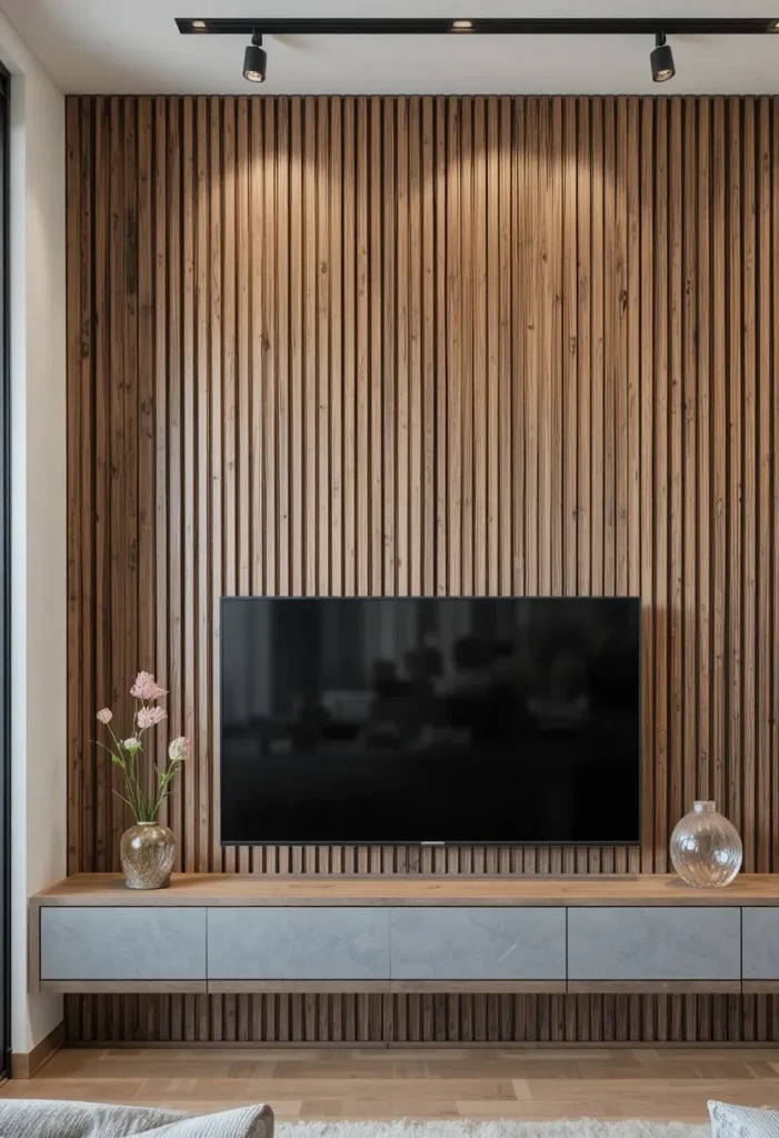 Wood Slat Accent Media Wall