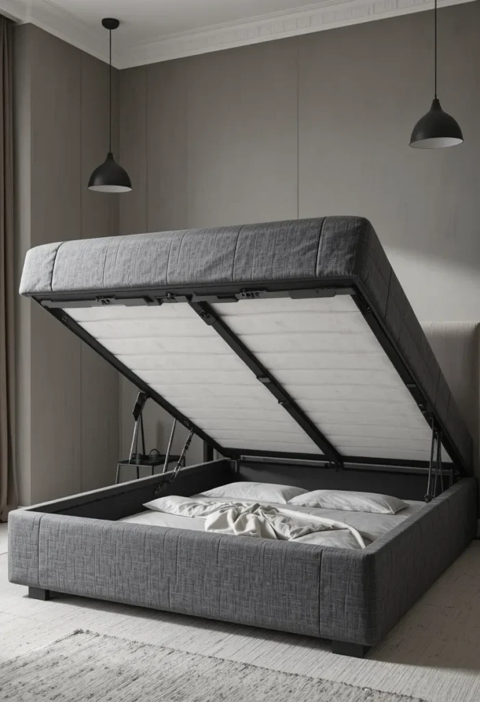 Bed with Hydraulic Lift Storage