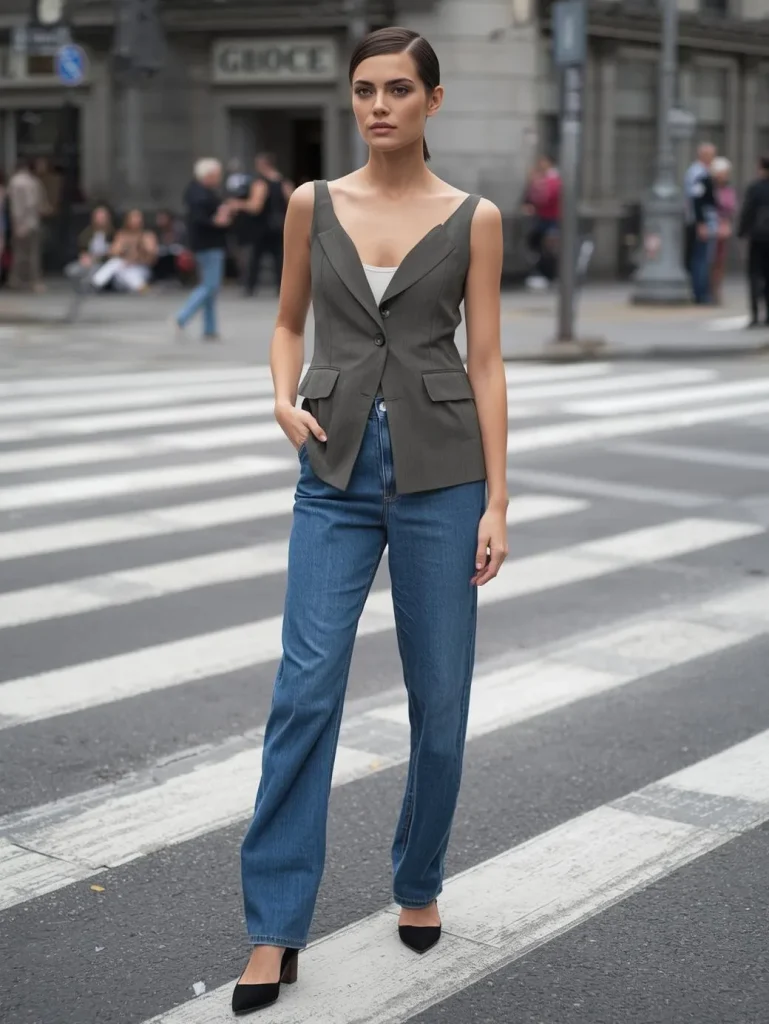 Sleeveless Vest with Relaxed Denim