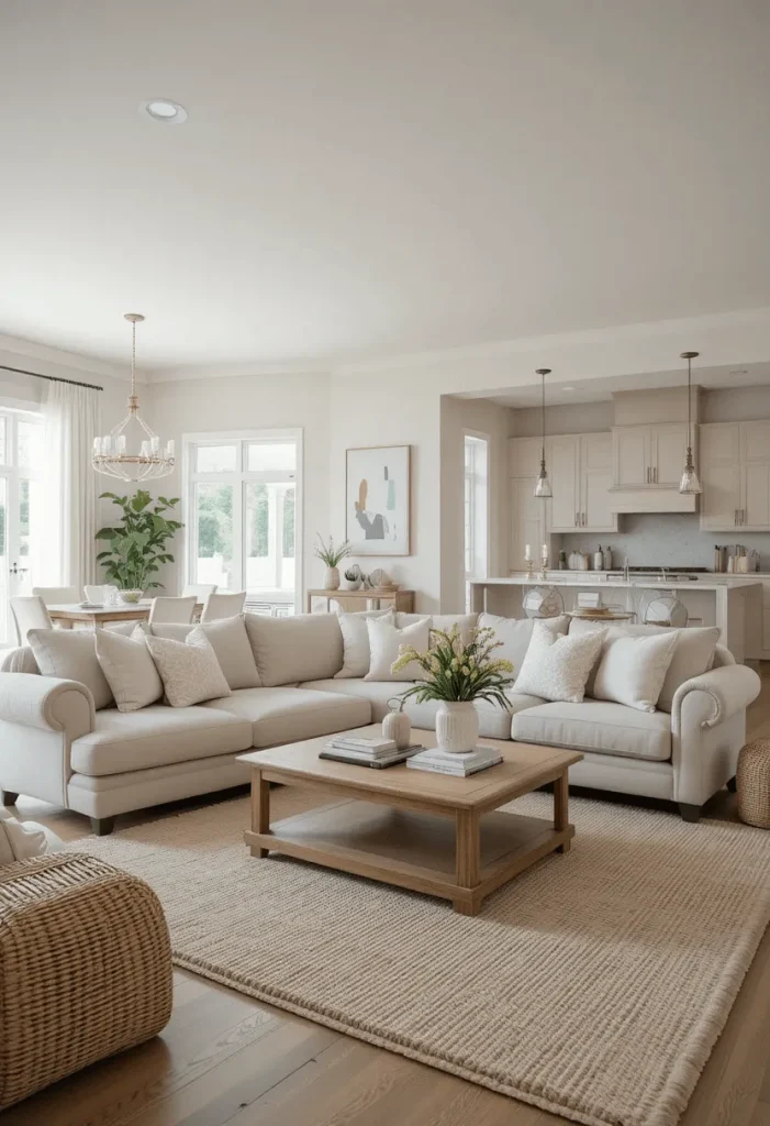 Neutral Color Palette Open Concept Living Room