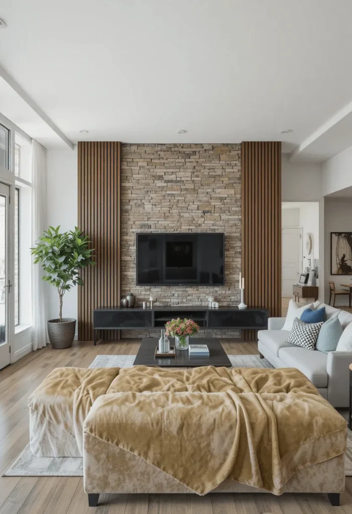 Open Concept Living Room with a Feature Wall