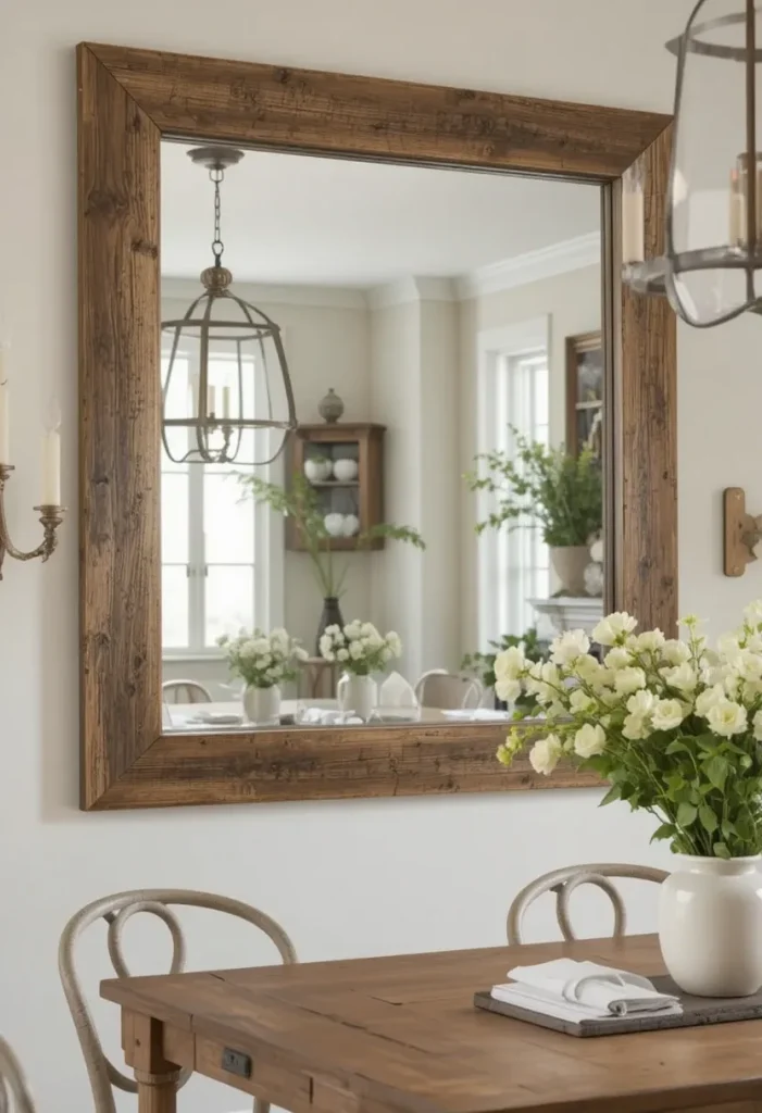 Rustic Wooden Frame Mirror for Farmhouse Style