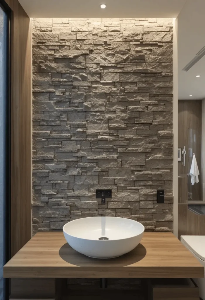 Stone Texture Accent Wall Basin