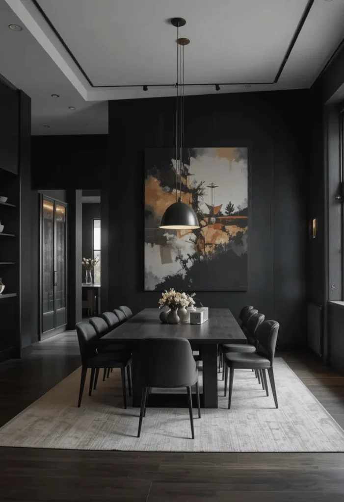 Moody Dining Room with Large Artwork