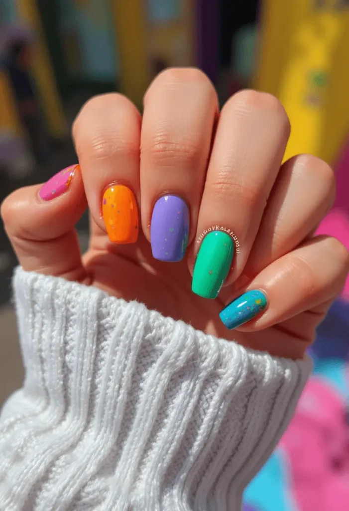 Multi-Color Rainbow Nails