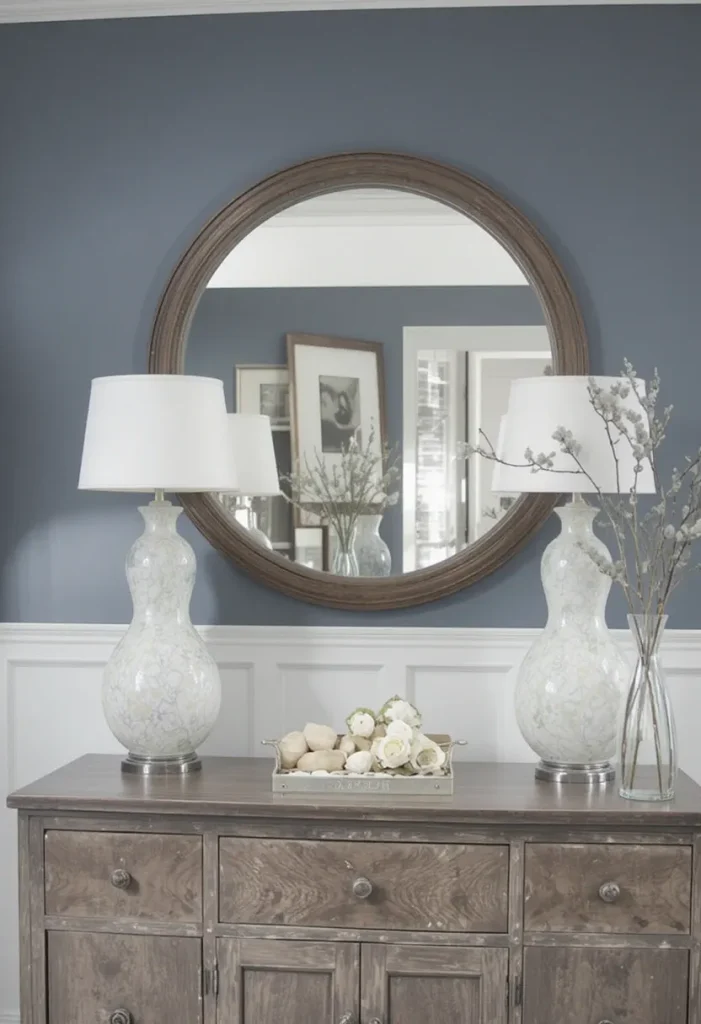 Round Mirror Above a Buffet or Sideboard