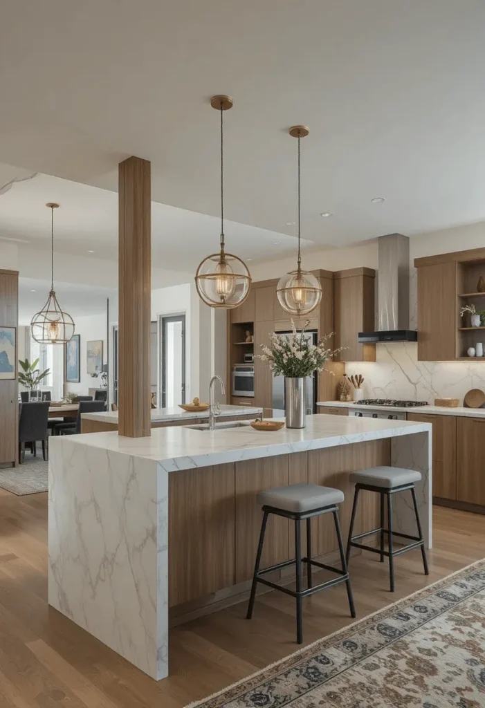 Open Concept Living Room with Kitchen Island Divider