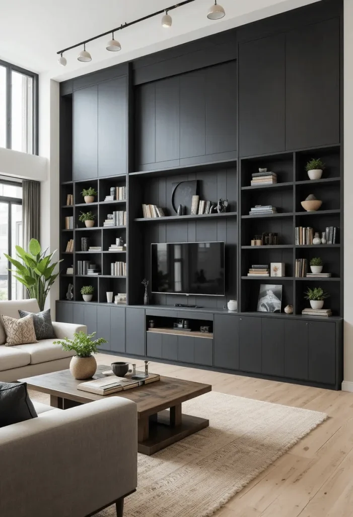Open Concept Living Room with Built-In Storage