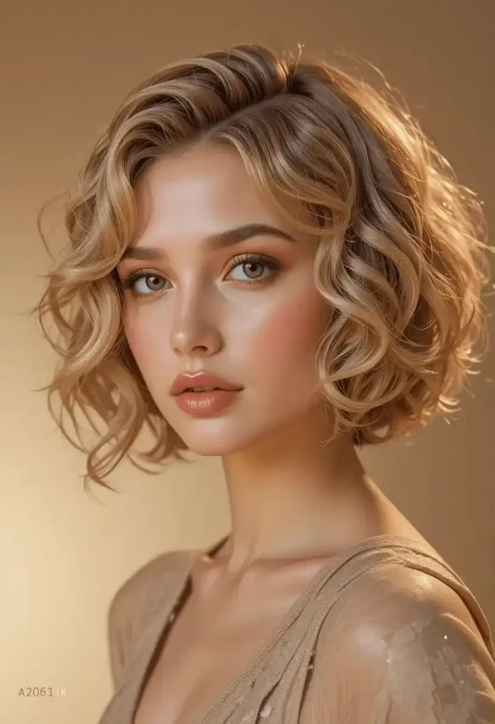 Honey Blonde Curly Bob