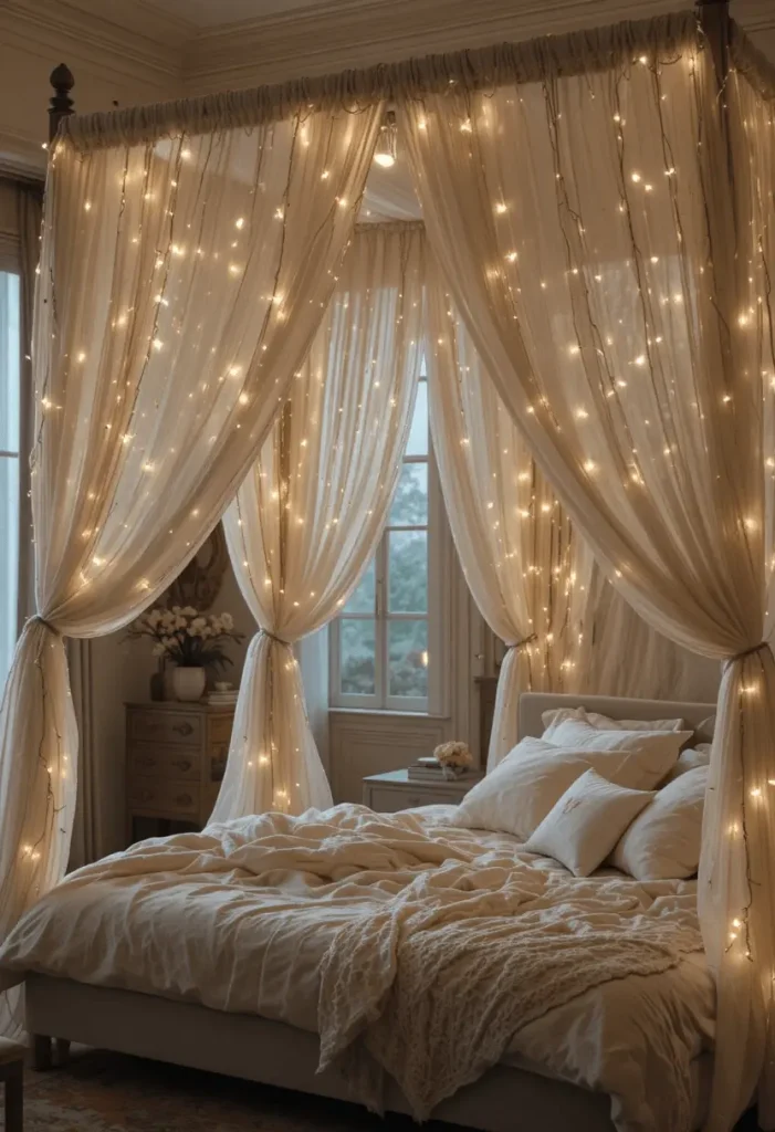 Canopy Bed Fairy Light Draping