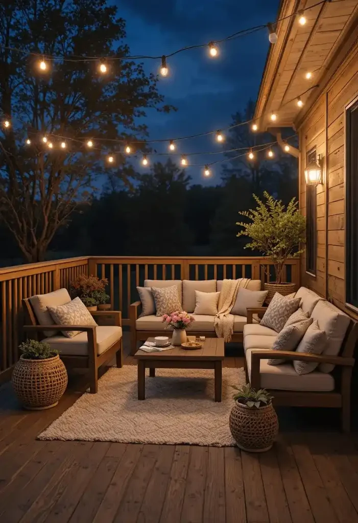 Cozy String Light Evening Deck