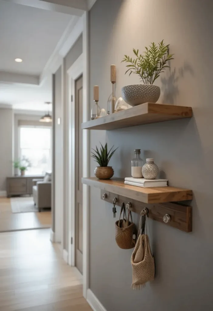 Floating Shelf with Hooks Design