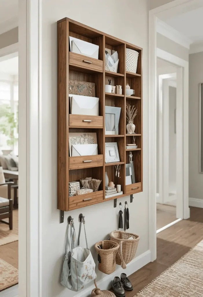 Shelf with Mail Organizer Hooks