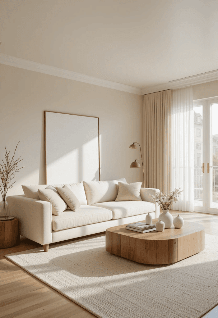 Soft Beige and Ivory Layered Living Room
