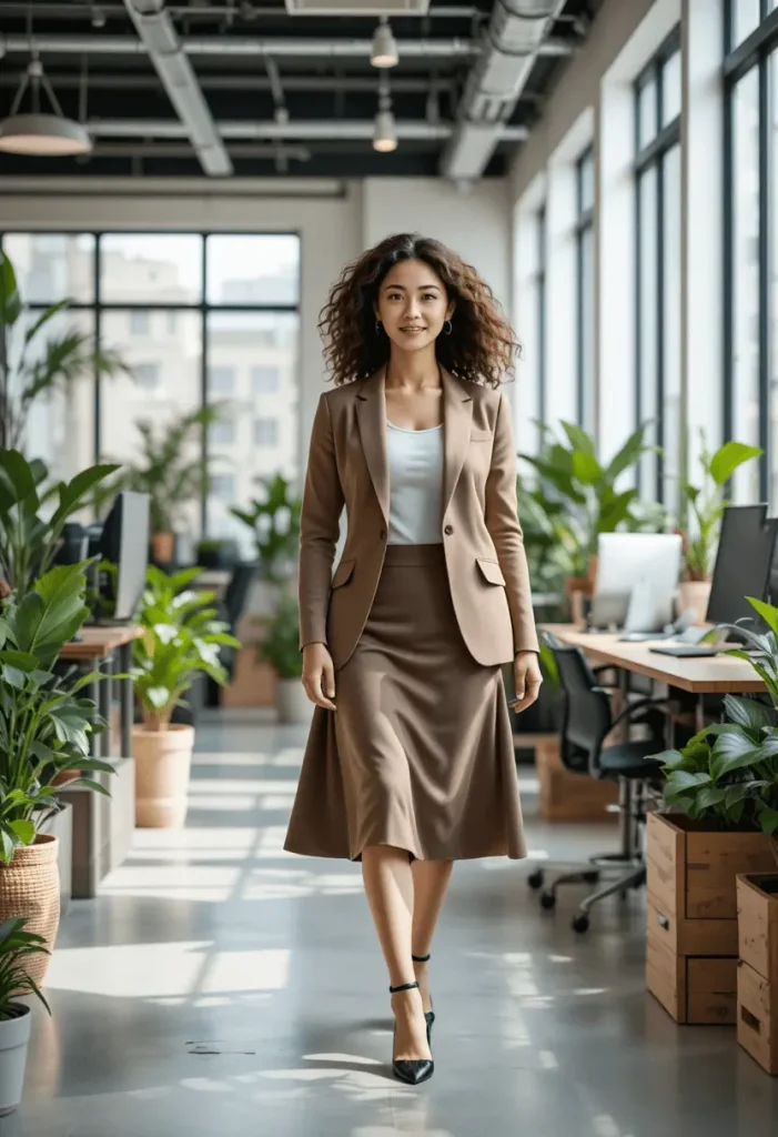 Casual Blazer with Midi Skirt