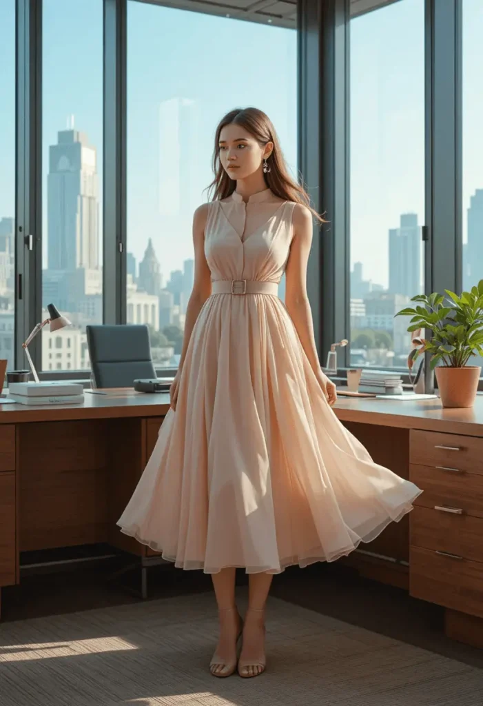 Midi Dress with Structured Belt