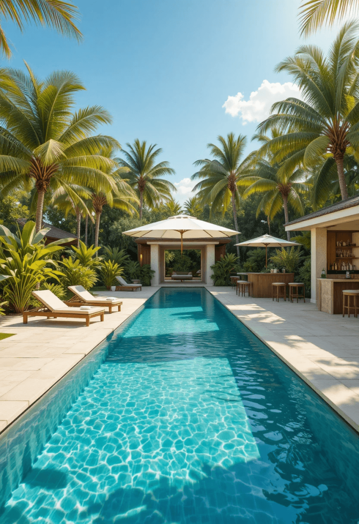 Tropical Resort Patio With Palms and Infinity Pool