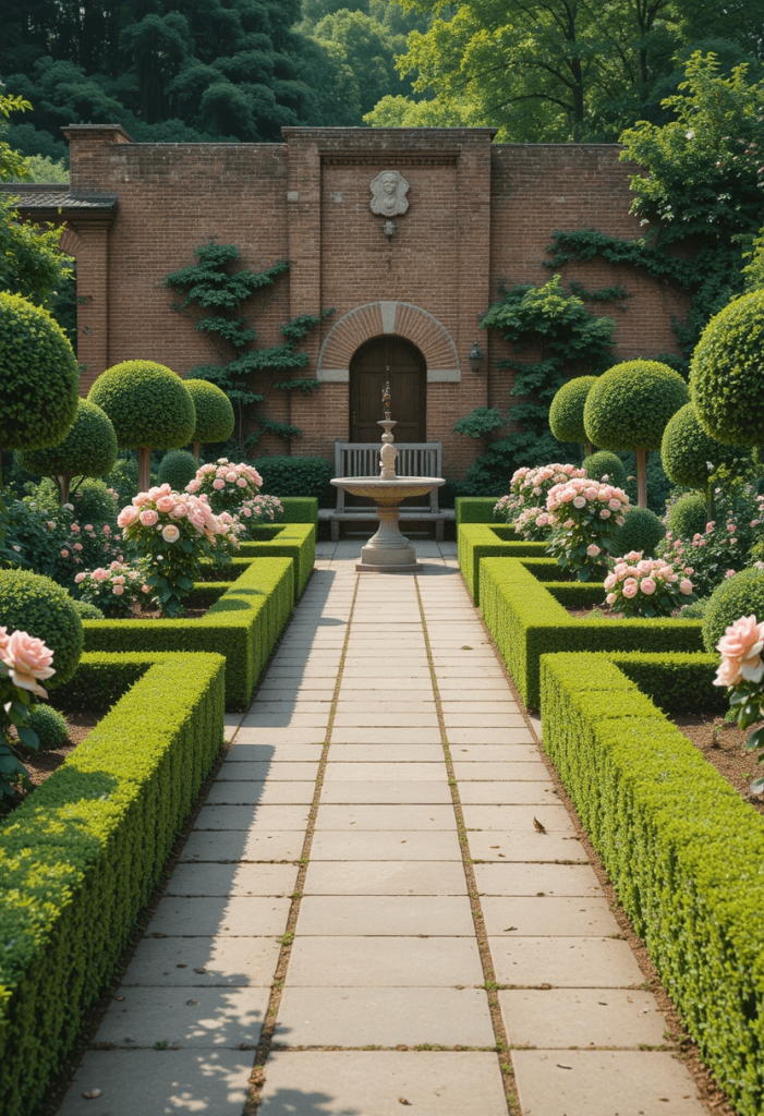 Formal Garden With Box Hedging and Stone Paths