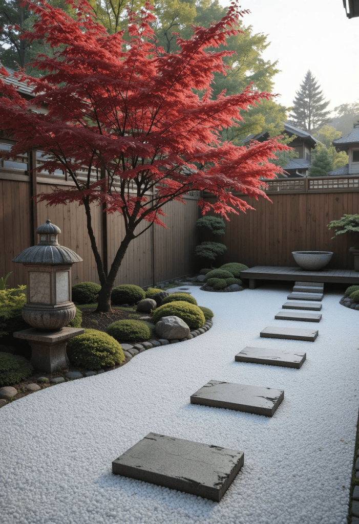 Japanese Garden Patio With Zen Rock Garden and Maple