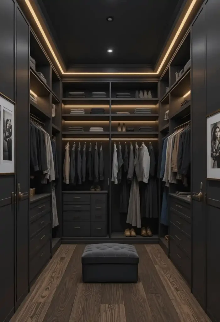 The Dark Moody Wardrobe With Charcoal Walls and Brass