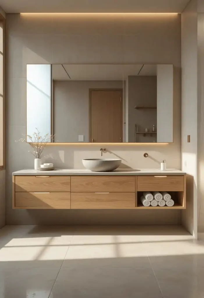 Floating Oak Wood Vanity