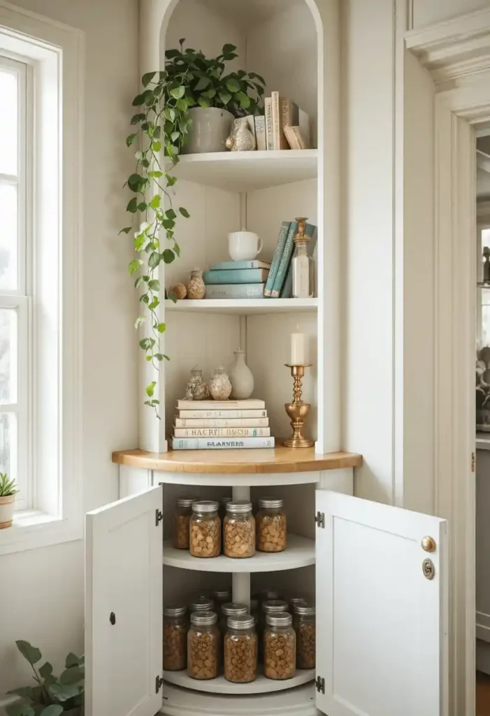 Add a Corner Shelf or Lazy Susan for Dead Corners