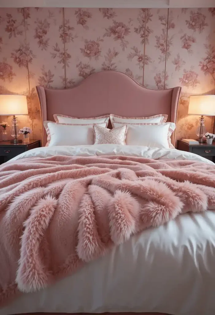 Blush Pink Faux Fur or Bouclé Throw
