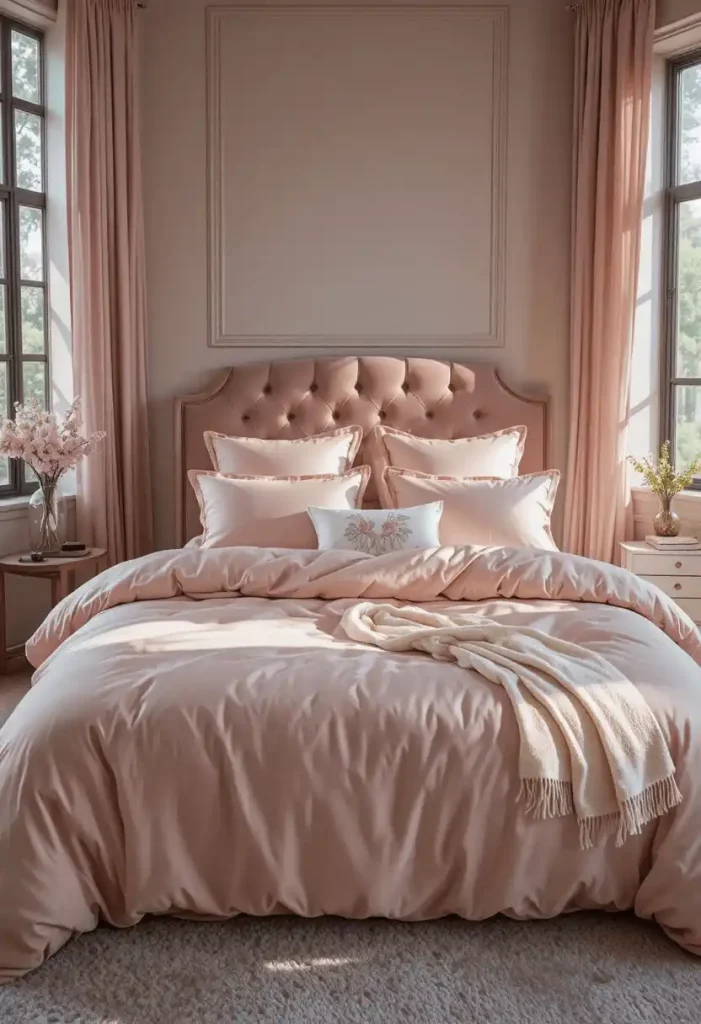 Blush Pink Silk or Satin Bedding
