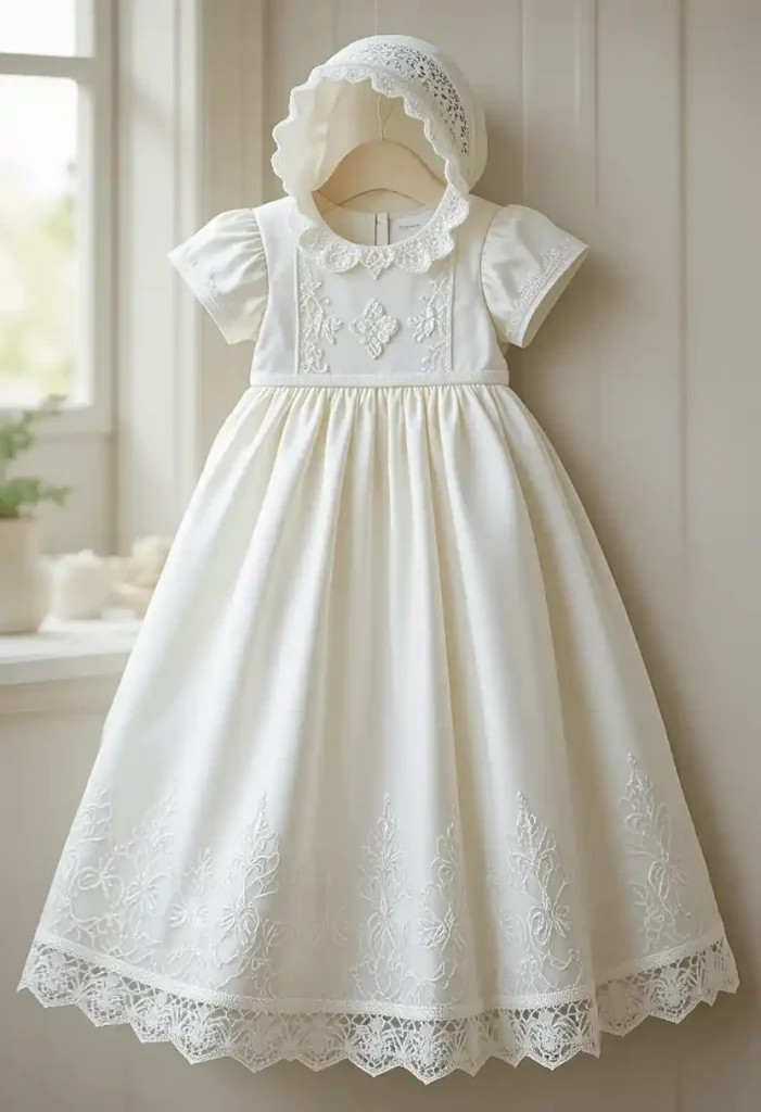 Lace-Trim Christening Dress